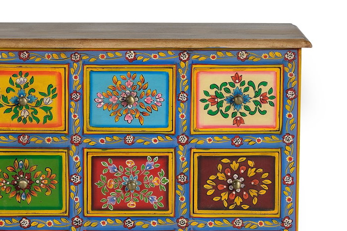 GINER Y COLOMER Cómoda de 9 cajones en madera de mango multicolor